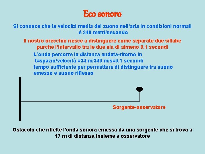 Eco sonoro Si conosce che la velocità media del suono nell’aria in condizioni normali