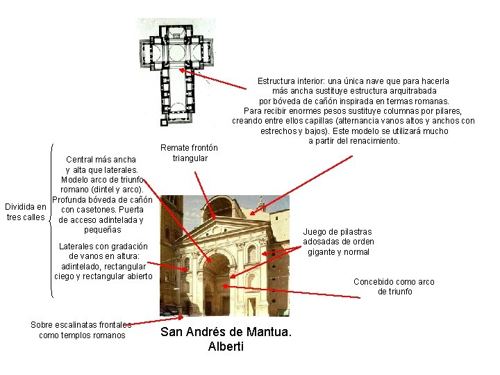 Central más ancha y alta que laterales. Modelo arco de triunfo romano (dintel y