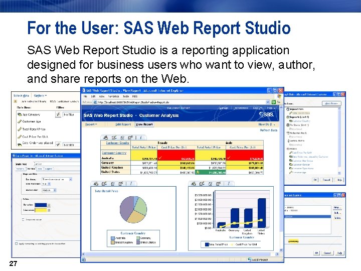 For the User: SAS Web Report Studio is a reporting application designed for business