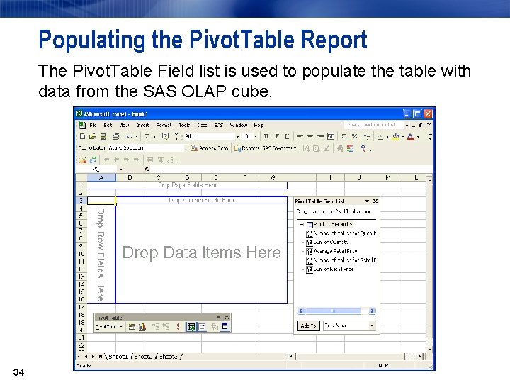Populating the Pivot. Table Report The Pivot. Table Field list is used to populate