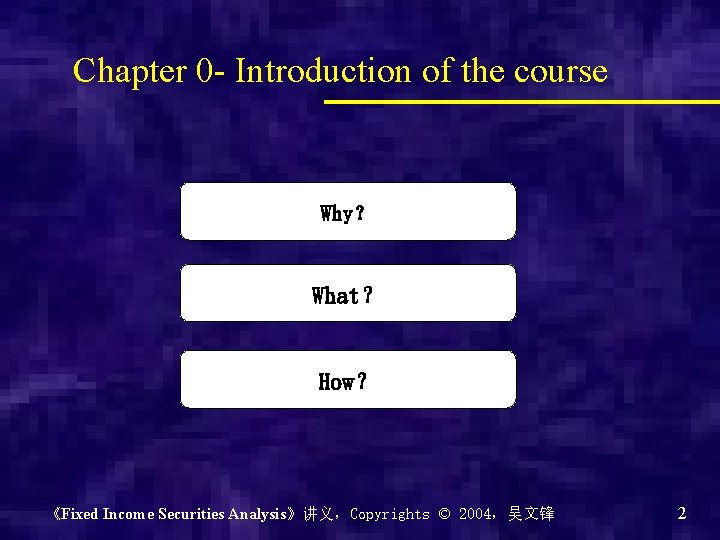 Chapter 0 - Introduction of the course Why？ What？ How？ 《Fixed Income Securities Analysis》讲义，Copyrights