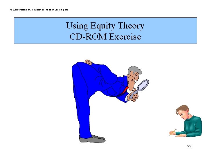 © 2004 Wadsworth, a division of Thomson Learning, Inc Using Equity Theory CD-ROM Exercise © 2004 Wadsworth, a division of Thomson Learning, Inc Using Equity Theory CD-ROM Exercise