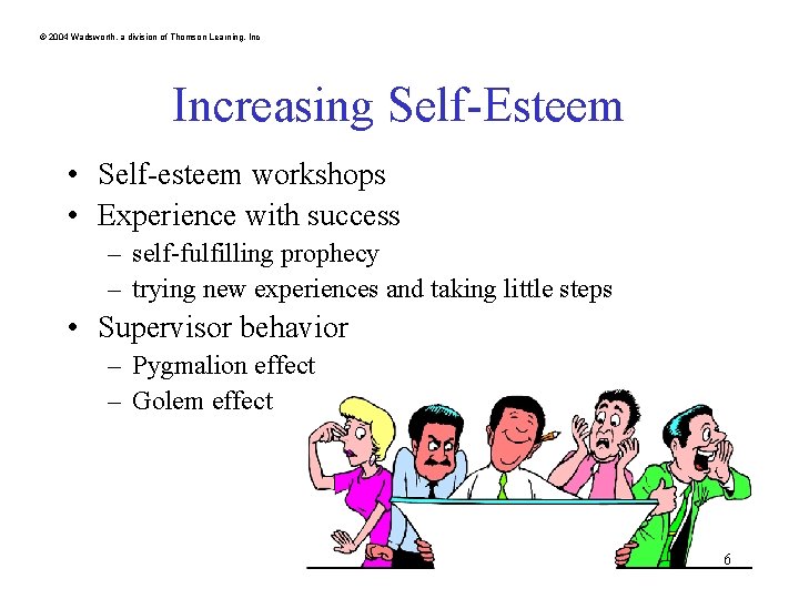 © 2004 Wadsworth, a division of Thomson Learning, Increasing Self-Esteem • Self-esteem workshops • © 2004 Wadsworth, a division of Thomson Learning, Increasing Self-Esteem • Self-esteem workshops •