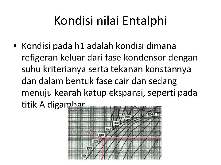 Kondisi nilai Entalphi • Kondisi pada h 1 adalah kondisi dimana refigeran keluar dari