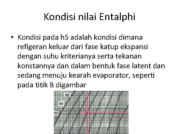 Kondisi nilai Entalphi • Kondisi pada h 5 adalah kondisi dimana refigeran keluar dari