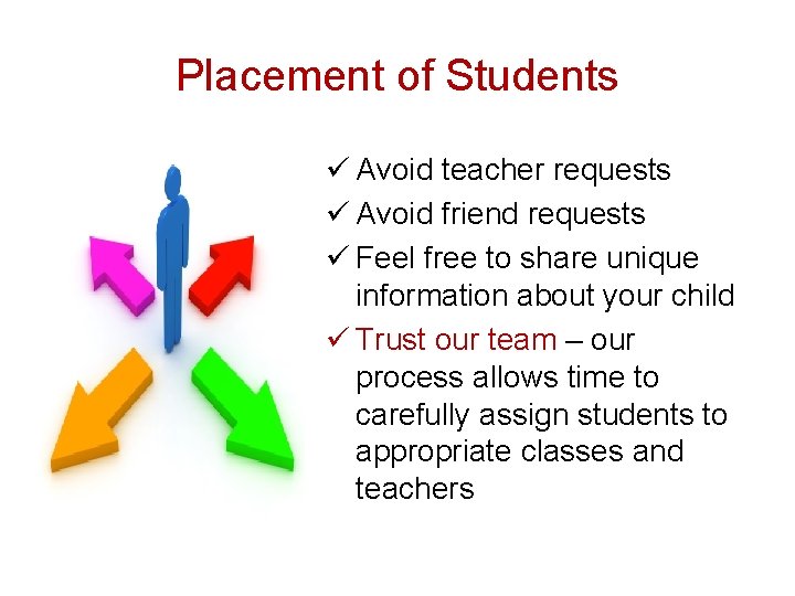 Placement of Students ü Avoid teacher requests ü Avoid friend requests ü Feel free