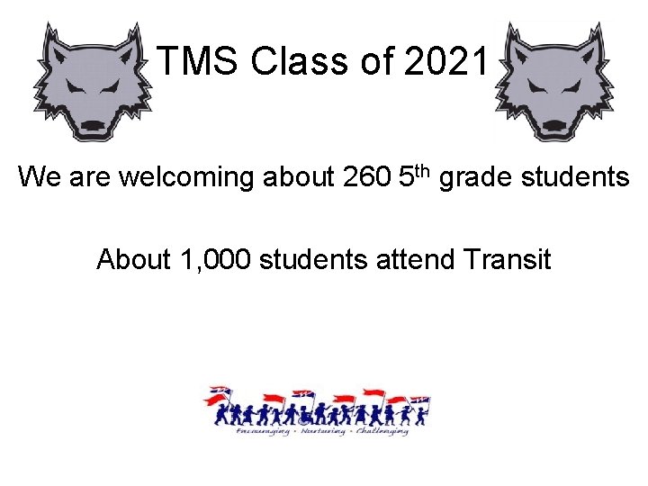 TMS Class of 2021 We are welcoming about 260 5 th grade students About