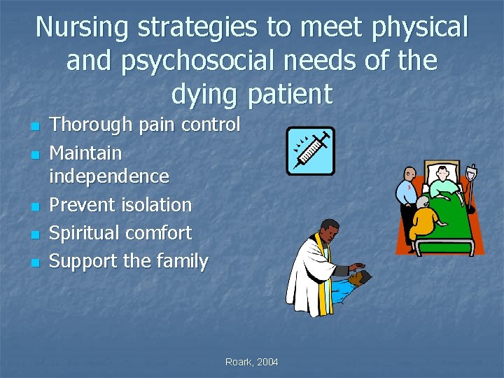 Nursing strategies to meet physical and psychosocial needs of the dying patient n n