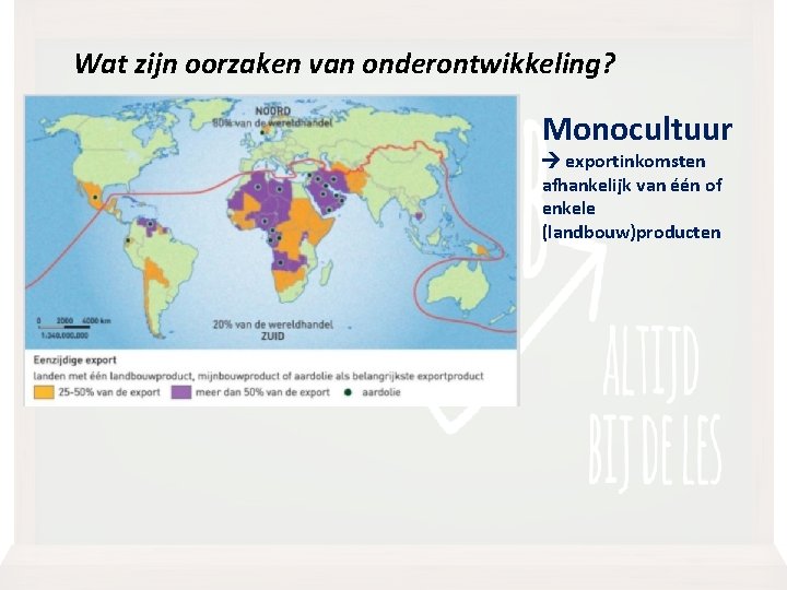 Wat zijn oorzaken van onderontwikkeling? Monocultuur exportinkomsten afhankelijk van één of enkele (landbouw)producten 