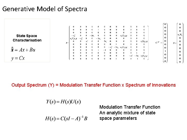 Generative Model of Spectra State Space Characterisation Output Spectrum (Y) = Modulation Transfer Function Generative Model of Spectra State Space Characterisation Output Spectrum (Y) = Modulation Transfer Function