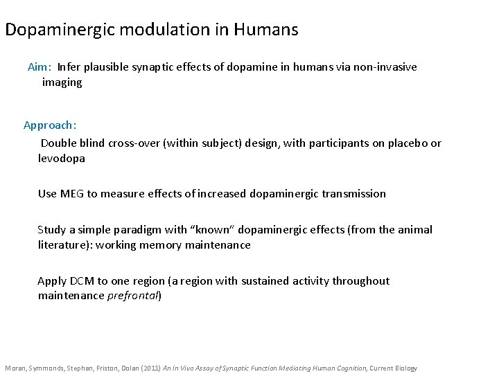Dopaminergic modulation in Humans Aim: Infer plausible synaptic effects of dopamine in humans via Dopaminergic modulation in Humans Aim: Infer plausible synaptic effects of dopamine in humans via