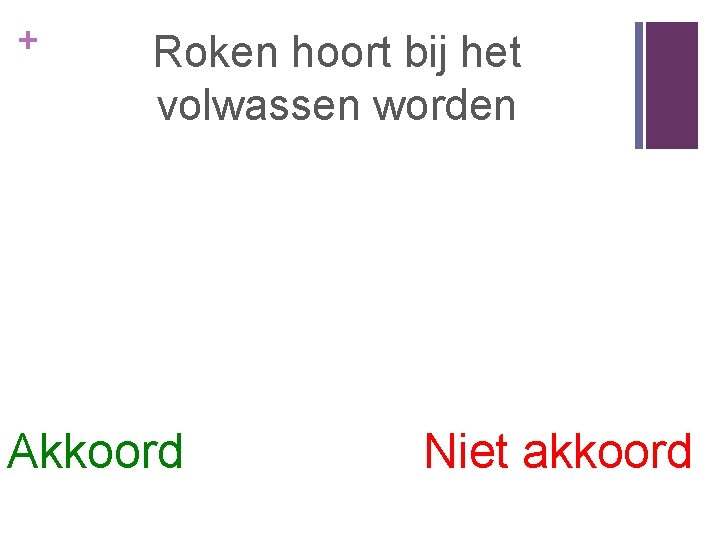 + Roken hoort bij het volwassen worden Akkoord Niet akkoord 