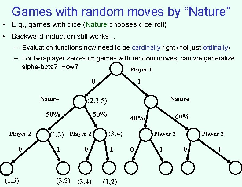 Games with random moves by “Nature” • E. g. , games with dice (Nature Games with random moves by “Nature” • E. g. , games with dice (Nature