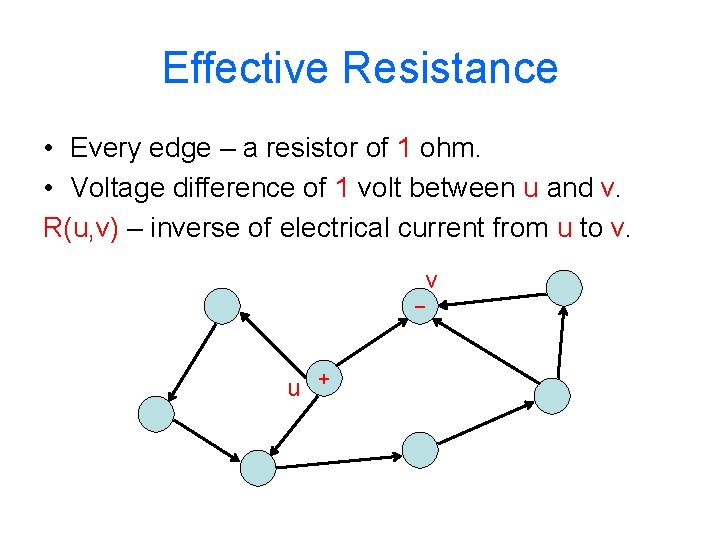 Effective Resistance • Every edge – a resistor of 1 ohm. • Voltage difference