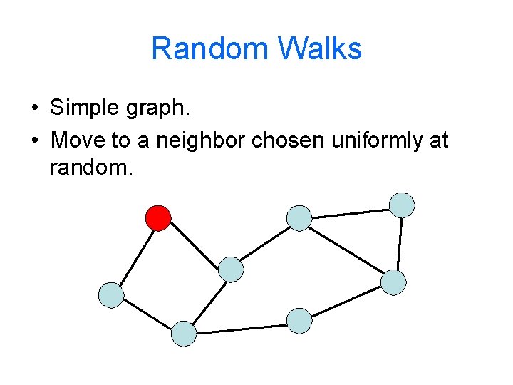 Random Walks • Simple graph. • Move to a neighbor chosen uniformly at random.