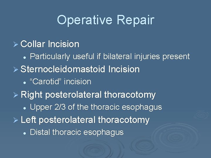 Operative Repair Ø Collar Incision l Particularly useful if bilateral injuries present Ø Sternocleidomastoid