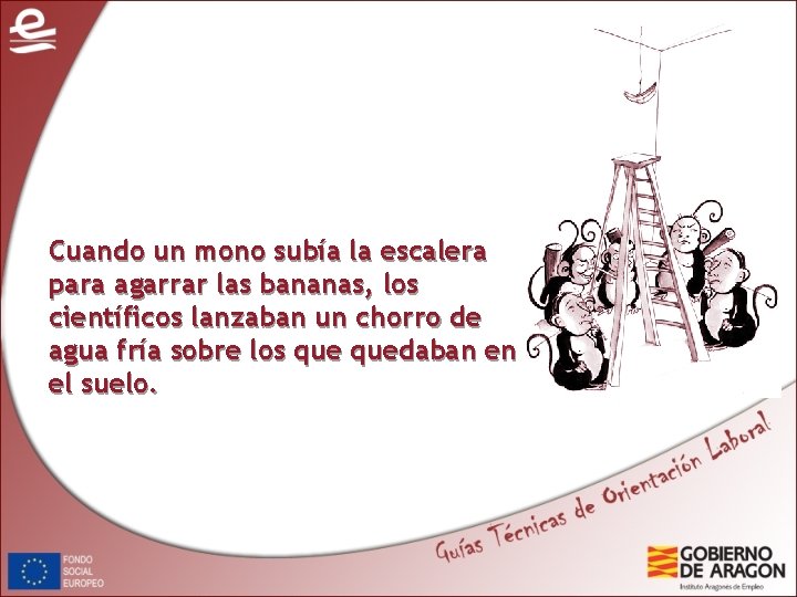 Cuando un mono subía la escalera para agarrar las bananas, los científicos lanzaban un Cuando un mono subía la escalera para agarrar las bananas, los científicos lanzaban un
