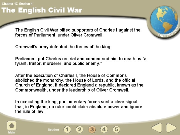 Chapter 17, Section 3 The English Civil War pitted supporters of Charles I against