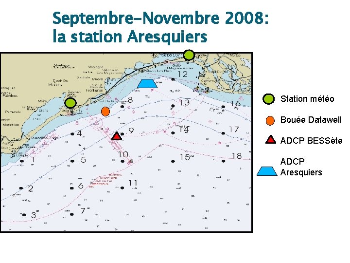 Septembre-Novembre 2008: la station Aresquiers Station météo Bouée Datawell ADCP BESSète ADCP Aresquiers 