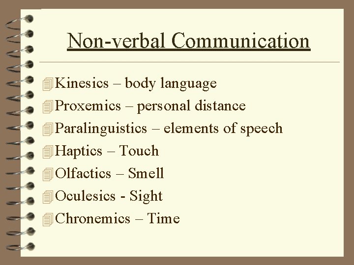 Non-verbal Communication 4 Kinesics – body language 4 Proxemics – personal distance 4 Paralinguistics
