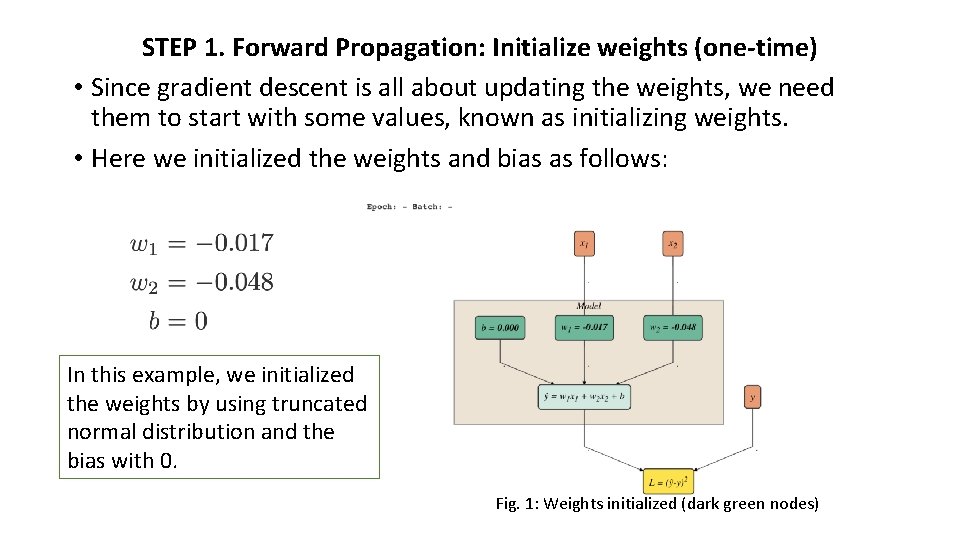 STEP 1. Forward Propagation: Initialize weights (one-time) • Since gradient descent is all about