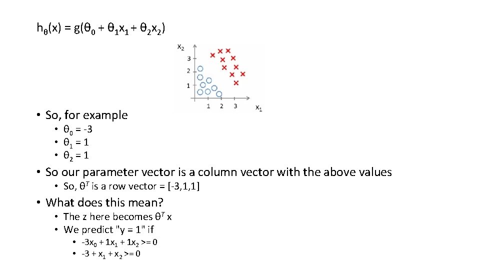 hθ(x) = g(θ 0 + θ 1 x 1 + θ 2 x 2)