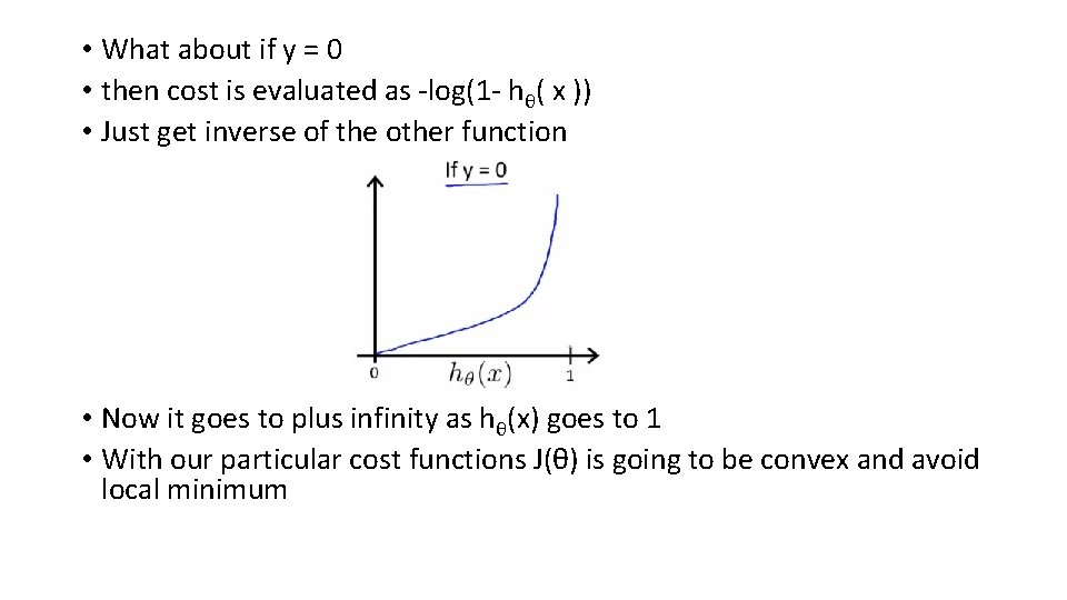  • What about if y = 0 • then cost is evaluated as