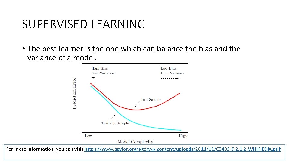 SUPERVISED LEARNING • The best learner is the one which can balance the bias