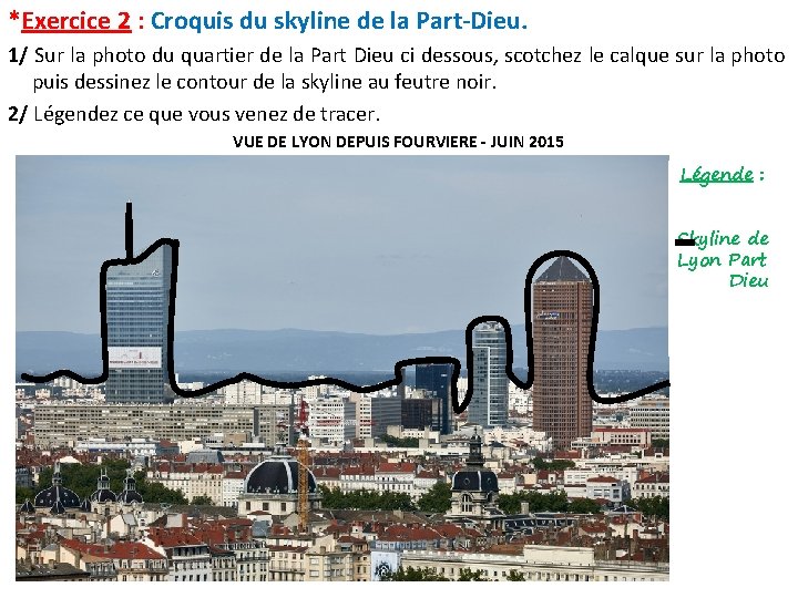 *Exercice 2 : Croquis du skyline de la Part-Dieu. 1/ Sur la photo du