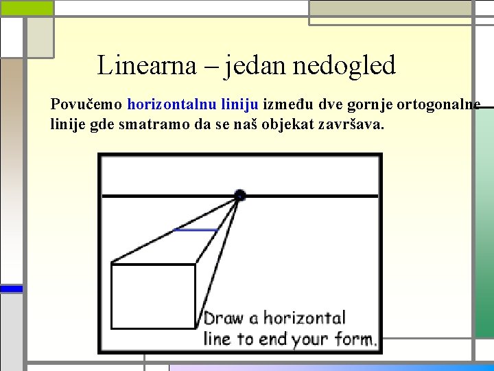 Linearna – jedan nedogled Povučemo horizontalnu liniju između dve gornje ortogonalne linije gde smatramo