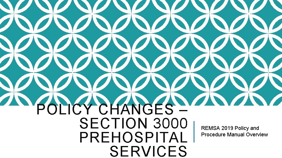 POLICY CHANGES – SECTION 3000 PREHOSPITAL SERVICES REMSA 2019 Policy and Procedure Manual Overview