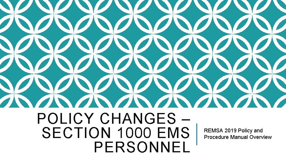 POLICY CHANGES – SECTION 1000 EMS PERSONNEL REMSA 2019 Policy and Procedure Manual Overview