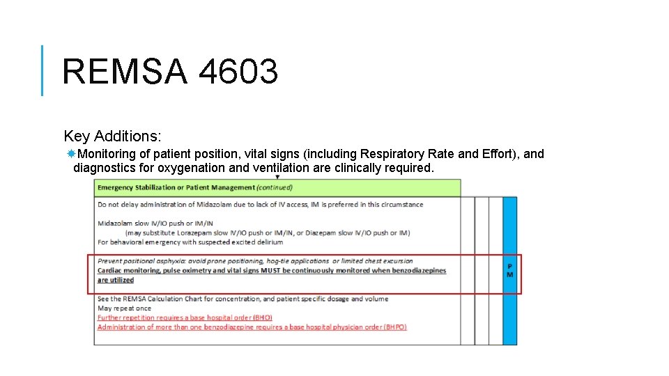 REMSA 4603 Key Additions: Monitoring of patient position, vital signs (including Respiratory Rate and