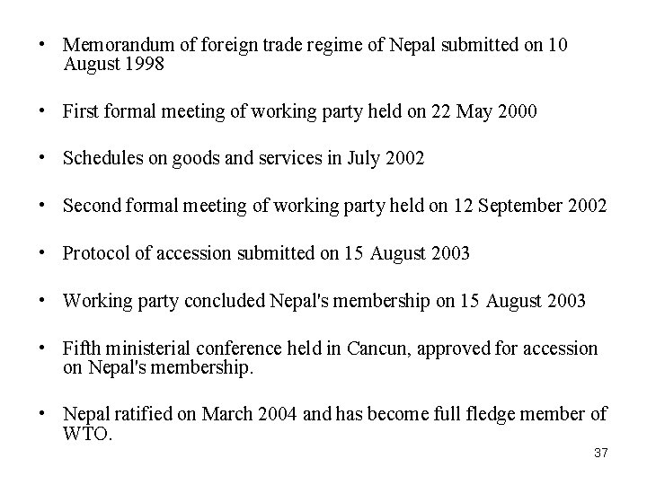  • Memorandum of foreign trade regime of Nepal submitted on 10 August 1998