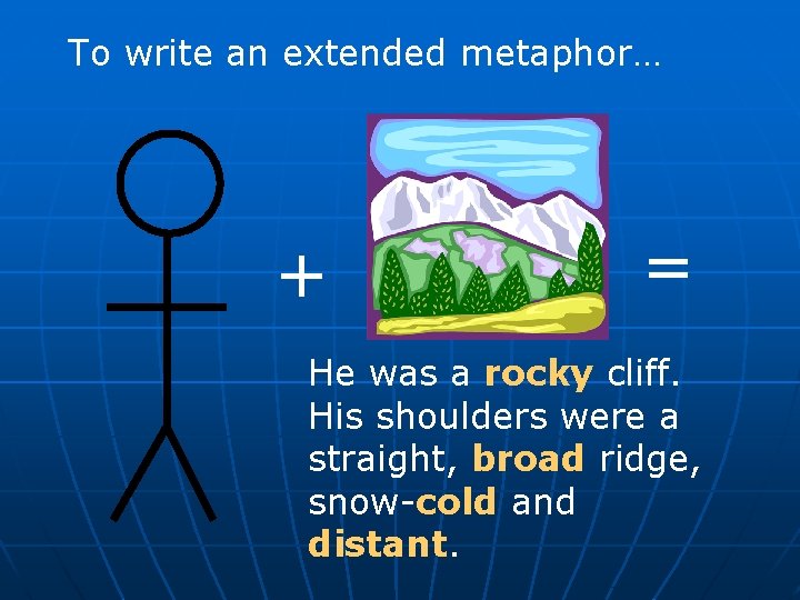 To write an extended metaphor… + = He was a rocky cliff. His shoulders To write an extended metaphor… + = He was a rocky cliff. His shoulders