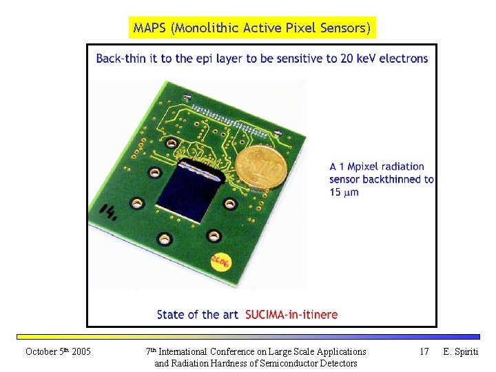 MAPS (Monolithic Active Pixel Sensors) October 5 th 2005 7 th International Conference on