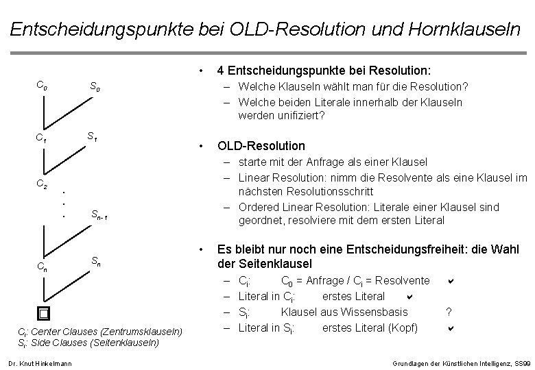 Entscheidungspunkte bei OLD-Resolution und Hornklauseln • C 0 S 0 C 1 S 1 Entscheidungspunkte bei OLD-Resolution und Hornklauseln • C 0 S 0 C 1 S 1