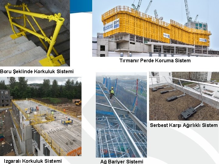 Tırmanır Perde Koruma Sistem Boru Şeklinde Korkuluk Sistemi Serbest Karşı Ağırlıklı Sistem Izgaralı Korkuluk