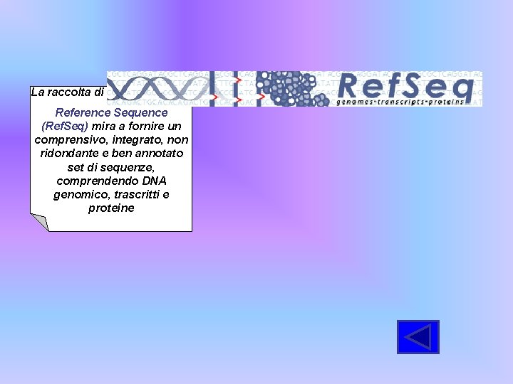 La raccolta di Reference Sequence (Ref. Seq) mira a fornire un comprensivo, integrato, non