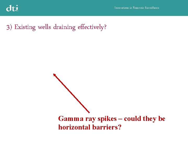 Innovations in Reservoir Surveillance 3) Existing wells draining effectively? Gamma ray spikes – could