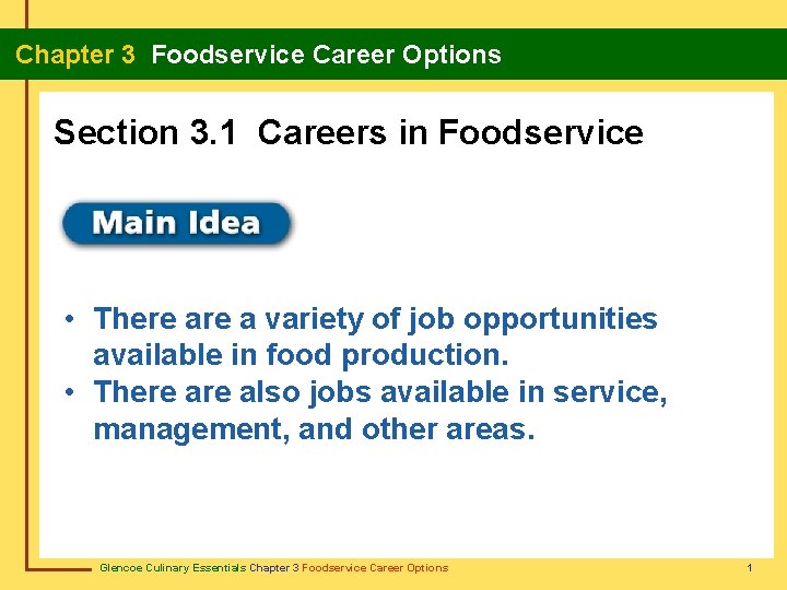 Chapter 3 Foodservice Career Options Section 3. 1 Careers in Foodservice • There a