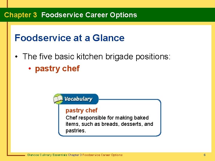 Chapter 3 Foodservice Career Options Foodservice at a Glance • The five basic kitchen