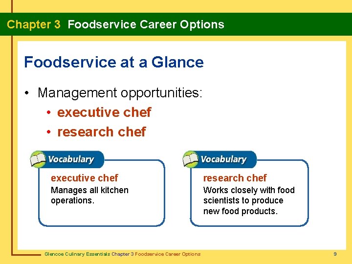 Chapter 3 Foodservice Career Options Foodservice at a Glance • Management opportunities: • executive
