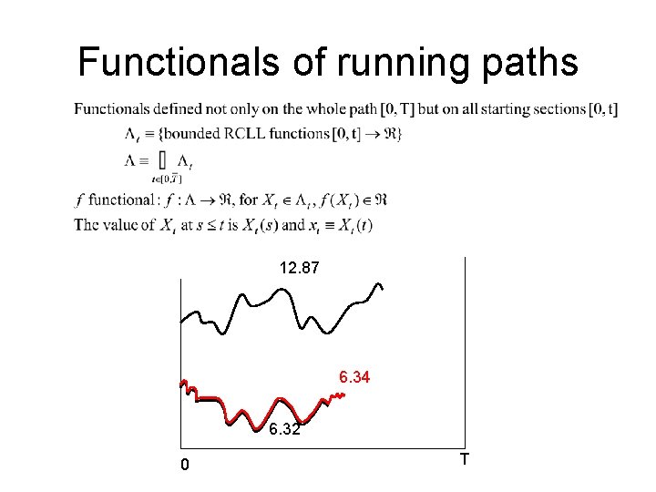 Functionals of running paths 12. 87 6. 34 6. 32 0 T 