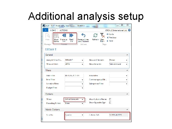 Additional analysis setup 