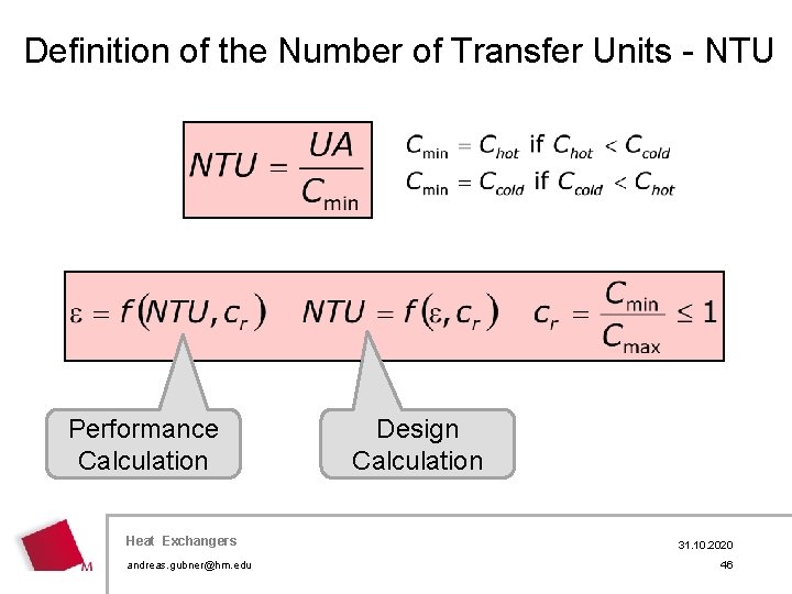 Definition of the Number of Transfer Units - NTU Performance Calculation Heat Exchangers andreas.