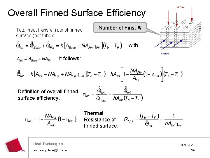 Overall Finned Surface Efficiency Total heat transfer rate of finned surface (per tube): Number