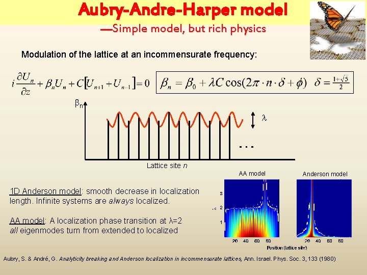 Aubry-Andre-Harper model —Simple model, but rich physics Modulation of the lattice at an incommensurate