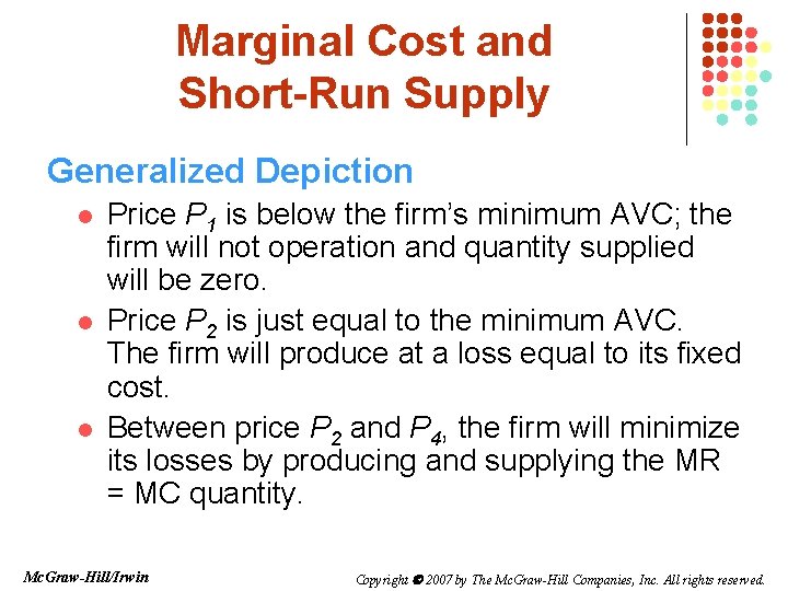 Marginal Cost and Short-Run Supply Generalized Depiction l l l Price P 1 is Marginal Cost and Short-Run Supply Generalized Depiction l l l Price P 1 is