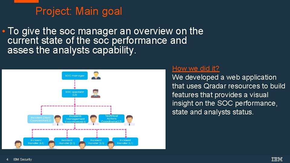 Project: Main goal • To give the soc manager an overview on the current